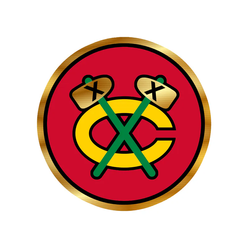 Chicago Blackhawks - Red Circle With Yellow C - Gold Chrome Vinyl Sticker - Custom Size