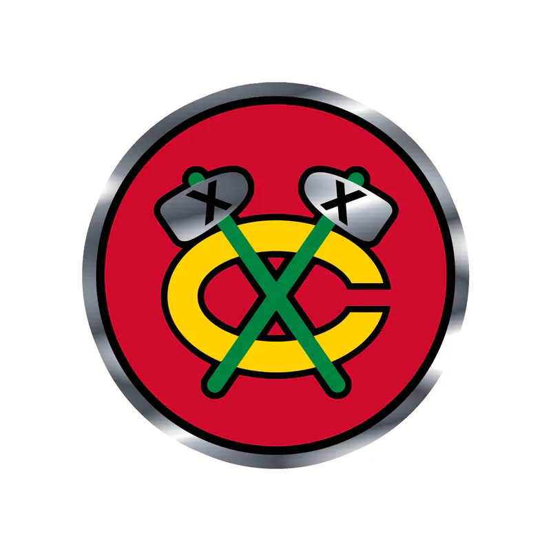 Chicago Blackhawks - Red Circle With Yellow C - Silver Chrome Vinyl Sticker - Custom Size