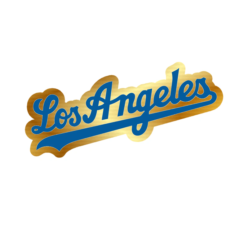 Los Angeles Dodgers - Cursive Los Angeles - Gold Chrome Vinyl Sticker - Custom Size