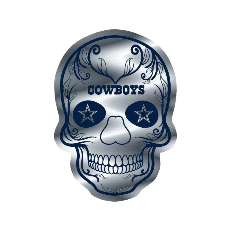 Dallas Cowboys - Sugar Skull - Silver Chrome Vinyl Sticker - Custom Size
