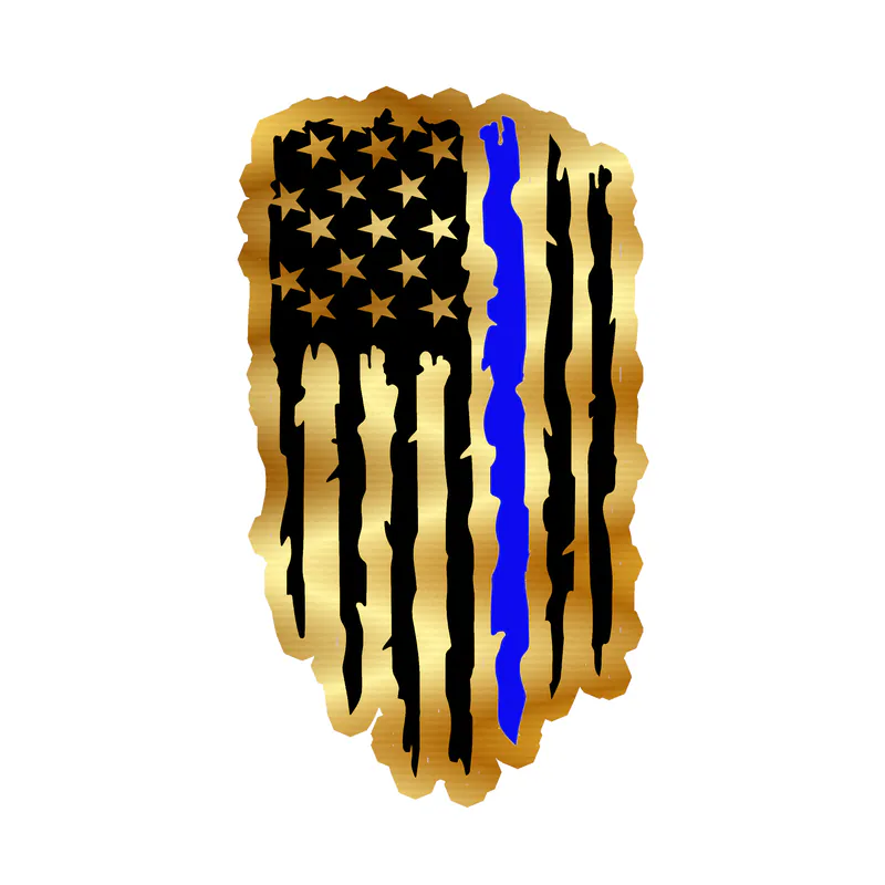 Distressed Blue Line American Flag - Gold Chrome Vinyl Decal - custom size