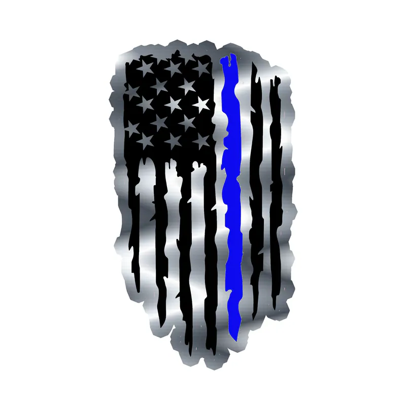 Distressed Blue Line American Flag - Silver Chrome Vinyl Decal - custom size