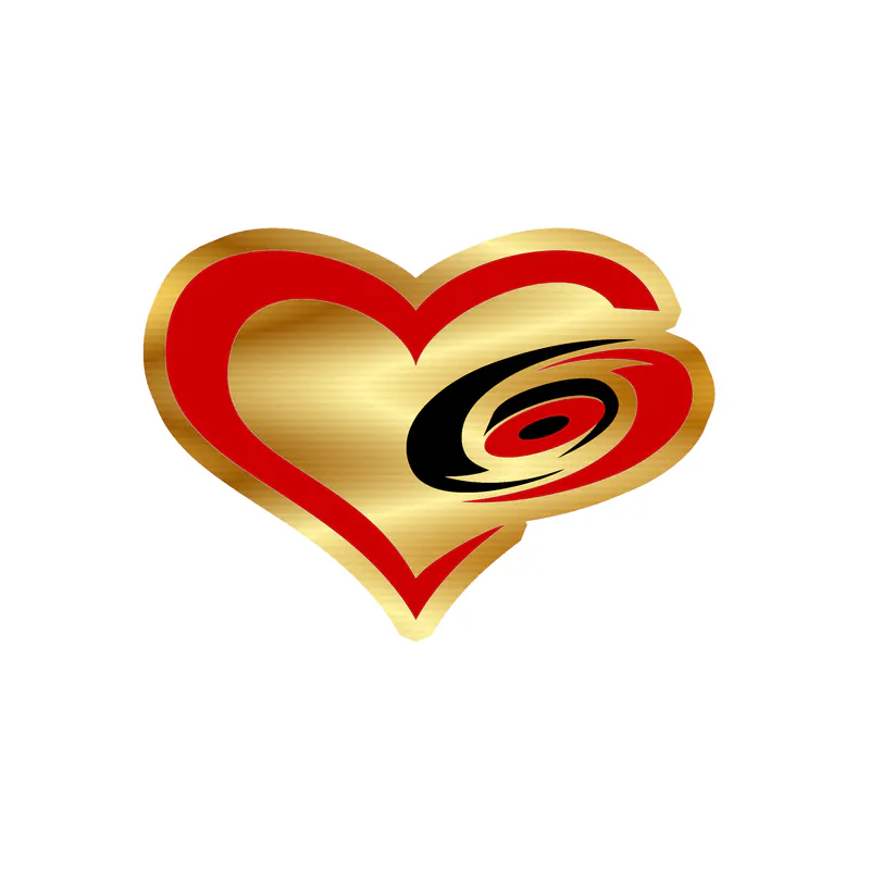 Carolina Hurricanes - Heart With Hurricane On Side - Gold Chrome Vinyl Sticker - Custom Size
