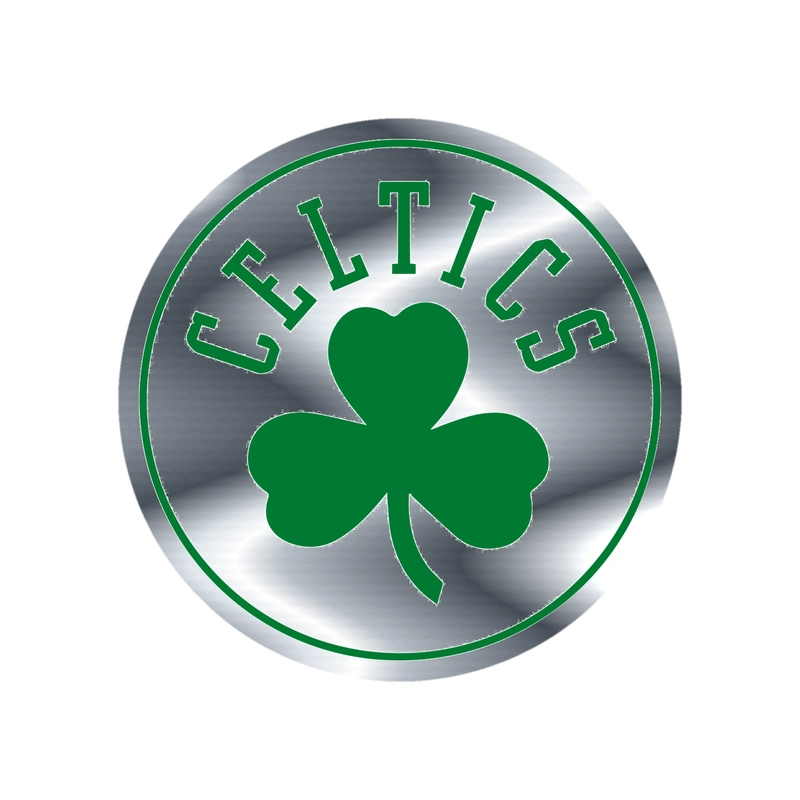 Boston Celtics - White Circle With Clover - Silver Chrome Vinyl Sticker - Custom Size