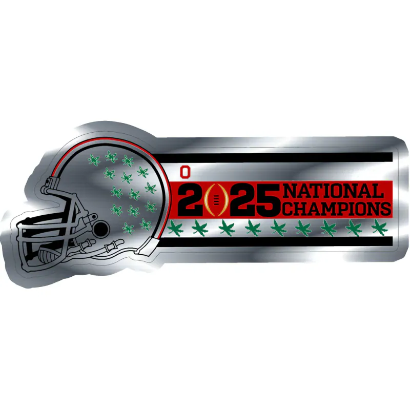 Ohio State Buckeyes - 2025 National Champions - Helmet with 9 buckeye leaves  - Silver Chrome Vinyl Decal
