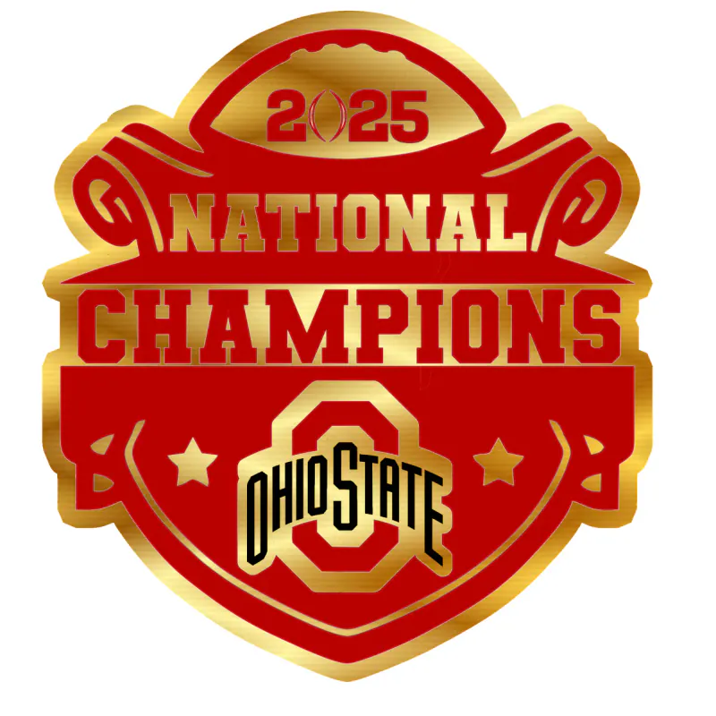 Ohio State Buckeyes - 2025 National Champions - Shield  - Gold Chrome Vinyl Decal
