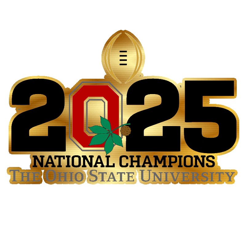 Ohio State Buckeyes - 2025 National Champions - O with leaf  - Gold Chrome Vinyl Decal