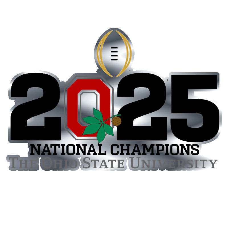 Ohio State Buckeyes - 2025 National Champions - O with leaf  - Silver Chrome Vinyl Decal