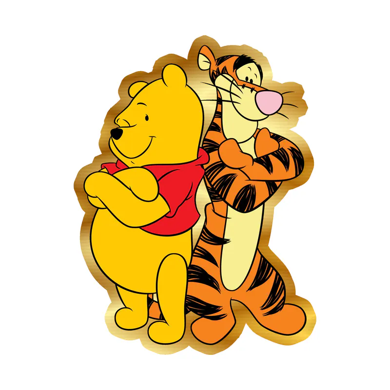 Winnie The Pooh - Pooh And Tigger - Gold Chrome Vinyl Sticker - Custom Size