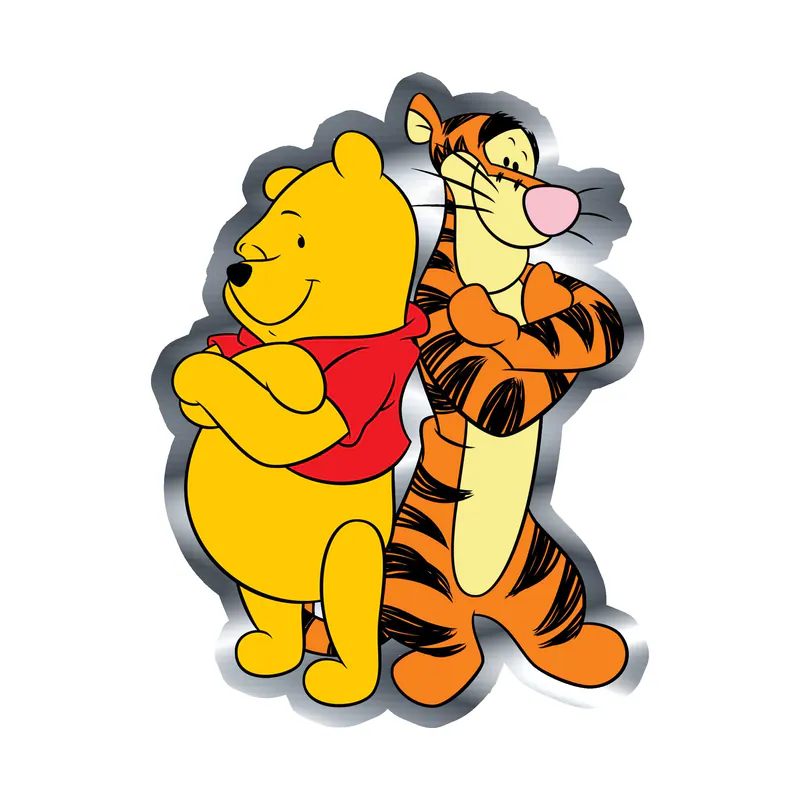 Winnie The Pooh - Pooh And Tigger - Silver Chrome Vinyl Sticker - Custom Size