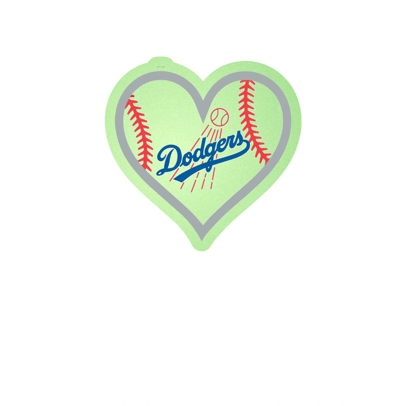 Los Angeles Dodgers - Heart With Dodgers And Baseball In Middle - Glow in the Dark Vinyl Sticker - Custom Size