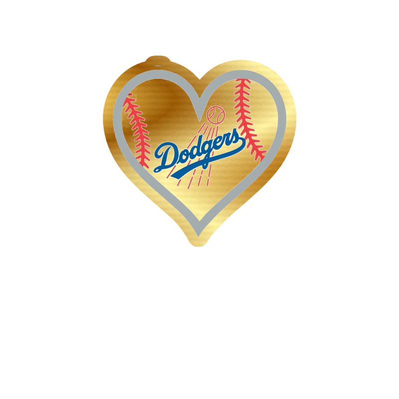 Los Angeles Dodgers - Heart With Dodgers And Baseball In Middle - Gold Chrome Vinyl Sticker - Custom Size
