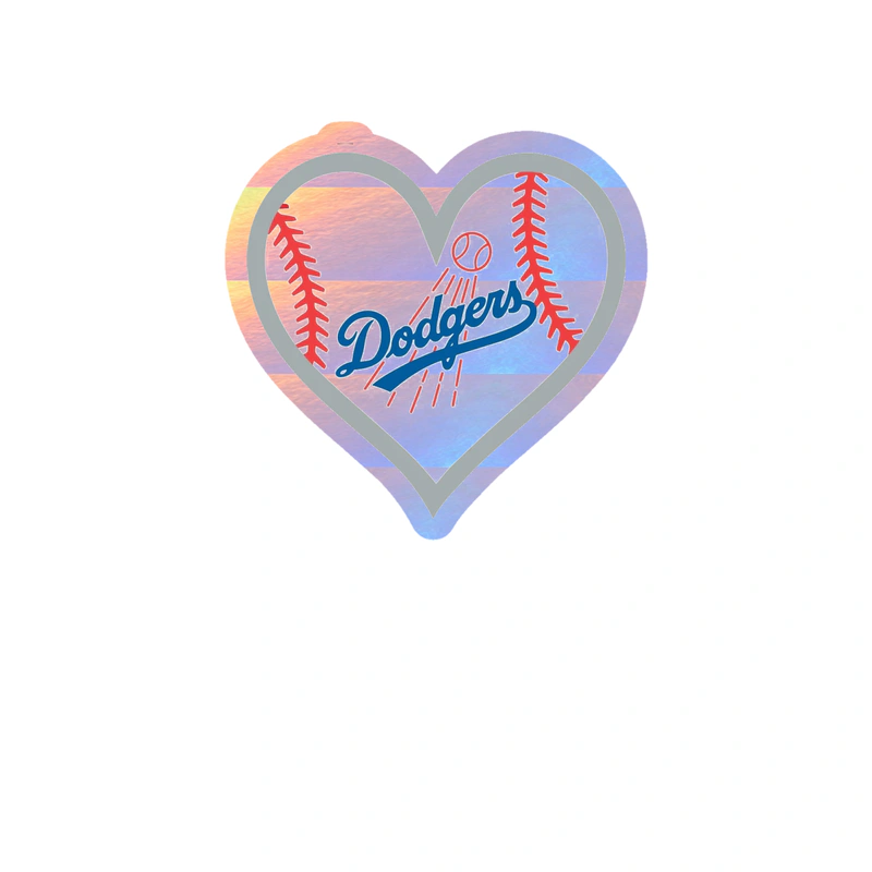 Los Angeles Dodgers - Heart With Dodgers And Baseball In Middle - Holographic Vinyl Sticker - Custom Size