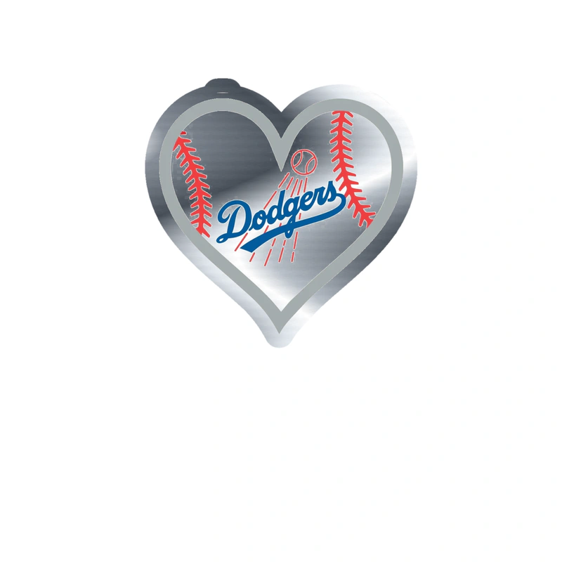Los Angeles Dodgers - Heart With Dodgers And Baseball In Middle - Silver Chrome Vinyl Sticker - Custom Size