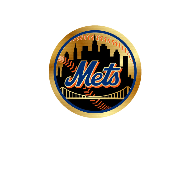New York Mets - Black Circle With Bridge - Gold Chrome Vinyl Sticker - Custom Size