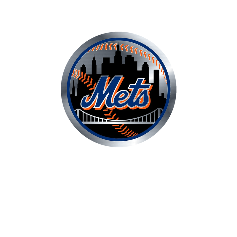 New York Mets - Black Circle With Bridge - Silver Chrome Vinyl Sticker - Custom Size