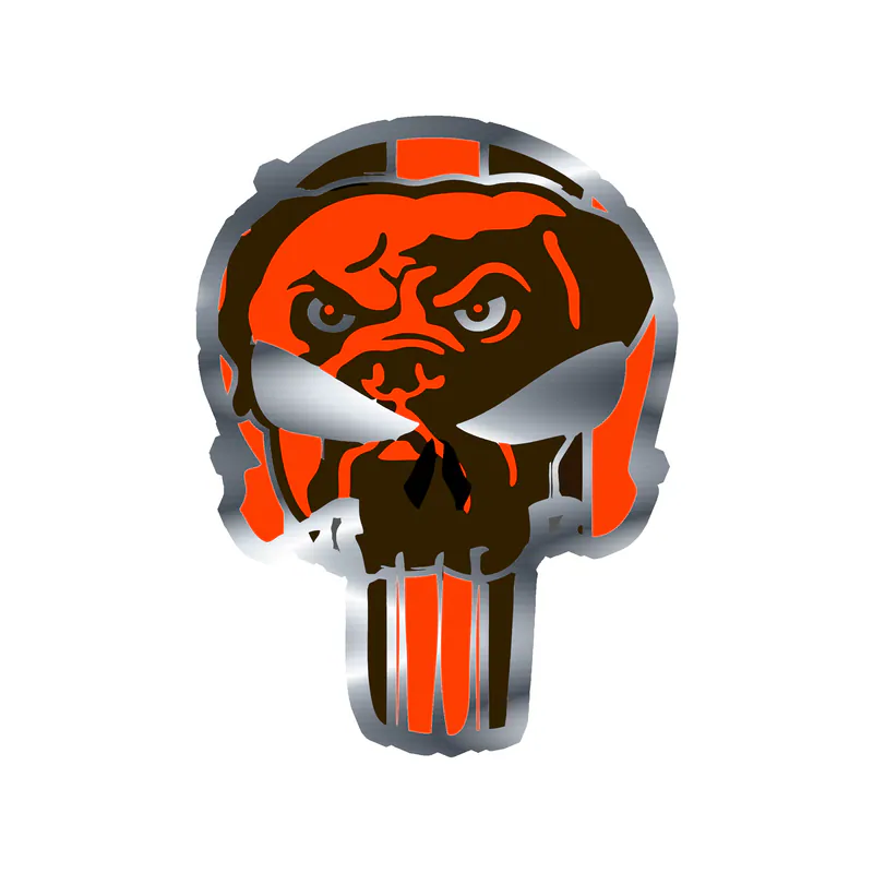 Cleveland Browns - Skull - Image 2 - Silver Chrome Vinyl Sticker - Custom Size