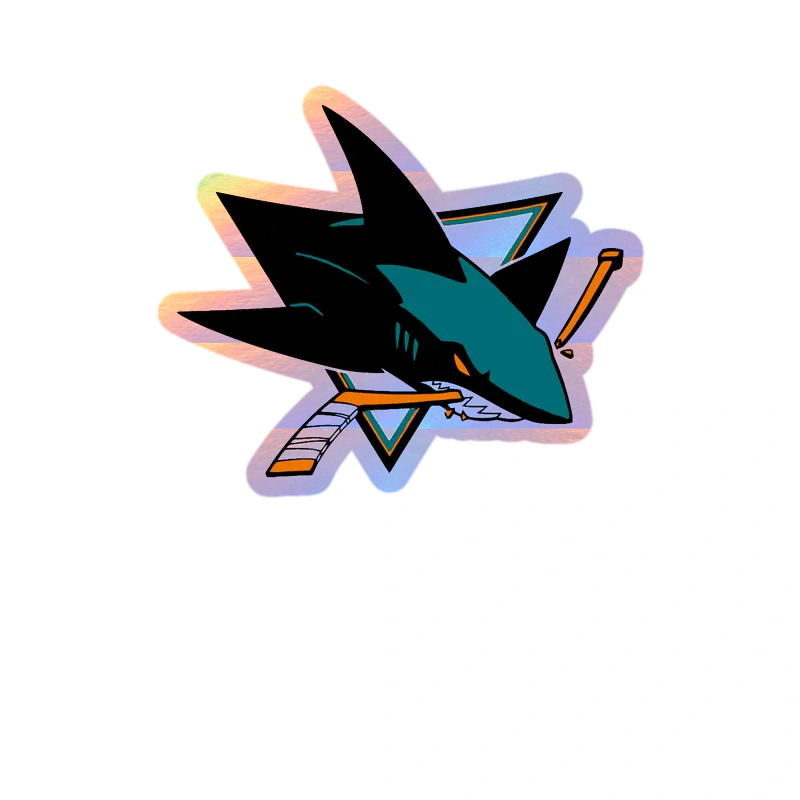 San Jose Sharks - Shark With Hockey Stick - Holographic Vinyl Sticker - Custom Size