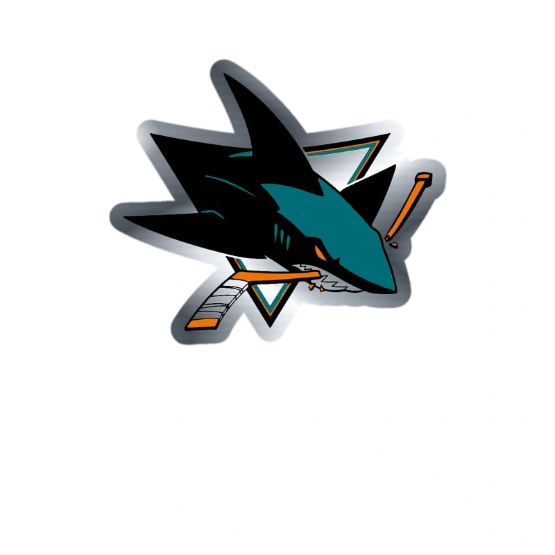 San Jose Sharks - Shark With Hockey Stick - Silver Chrome Vinyl Sticker - Custom Size