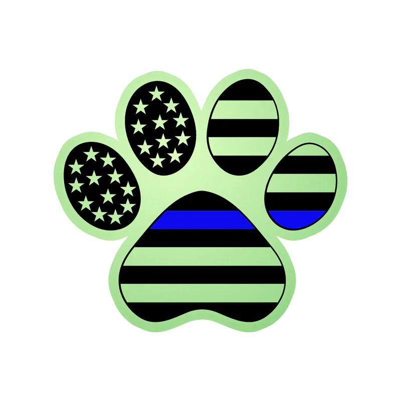 Blue Line American Flag Paw - Glow in the Dark Vinyl Decal - custom size