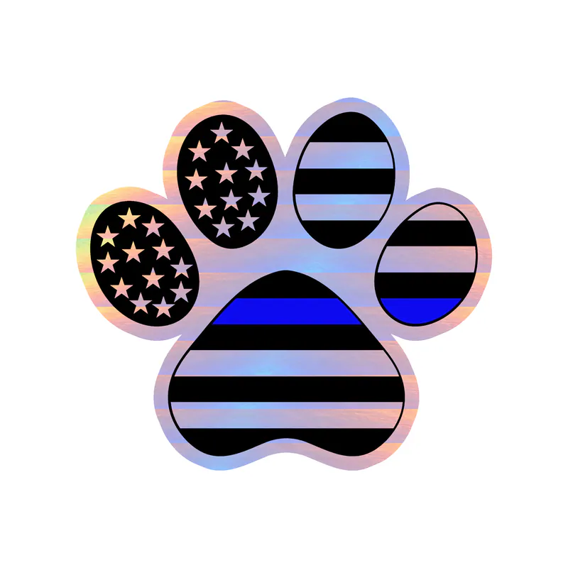 Blue Line American Flag Paw - Holographic Vinyl Decal - custom size