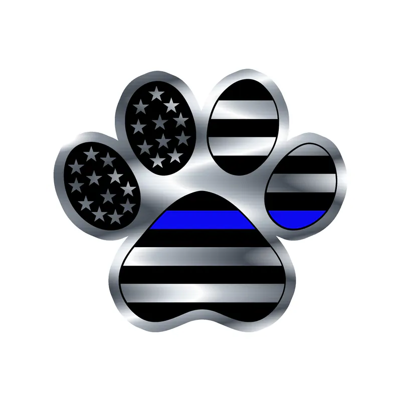Blue Line American Flag Paw - Silver Chrome Vinyl Decal - custom size