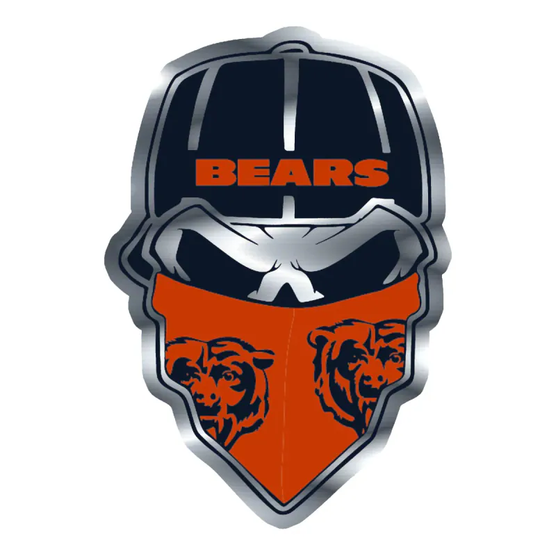 Chicago Bears - Skull With Cap - Silver Chrome Vinyl Sticker - Custom Size
