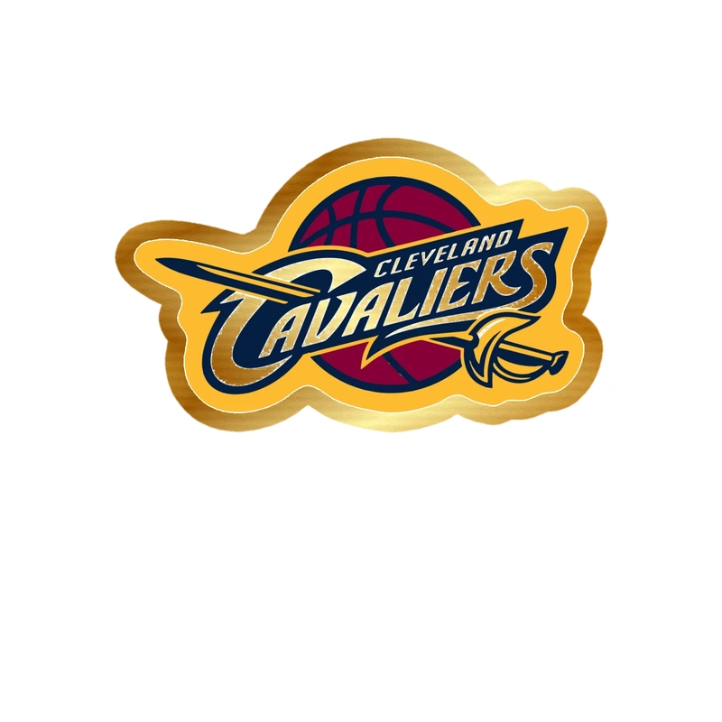 Cleveland Cavaliers -  Maroon Basketball With Name - Gold Chrome Vinyl Sticker - Custom Size