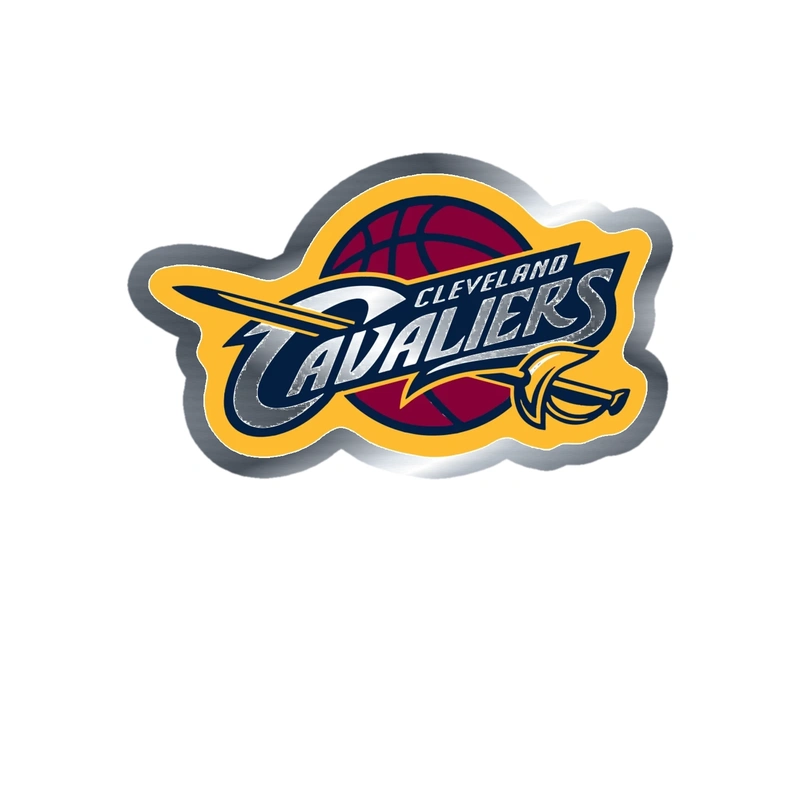 Cleveland Cavaliers -  Maroon Basketball With Name - Silver Chrome Vinyl Sticker - Custom Size