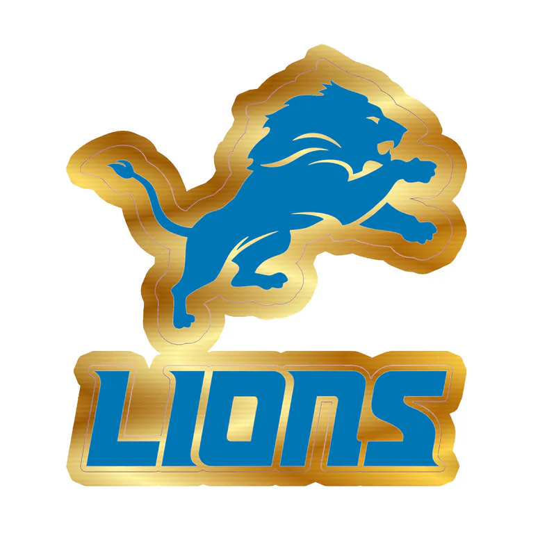 Detroit Lions - Lion With Lions Word - Gold Chrome Vinyl Sticker - Custom Size