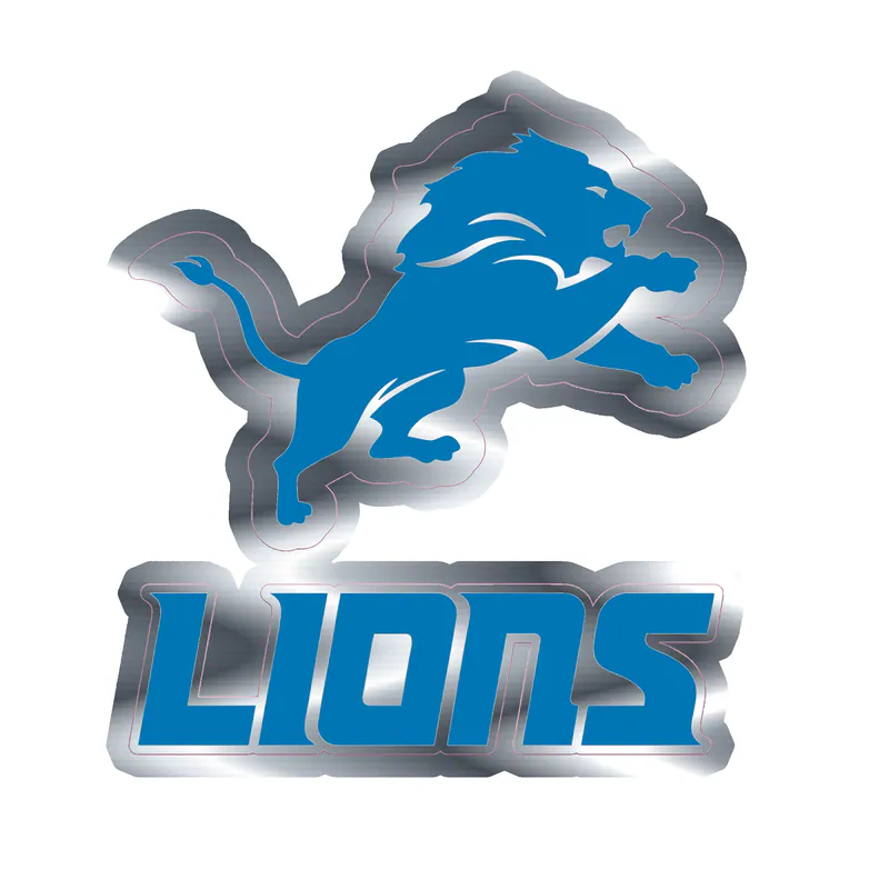 Detroit Lions - Lion With Lions Word - Silver Chrome Vinyl Sticker - Custom Size