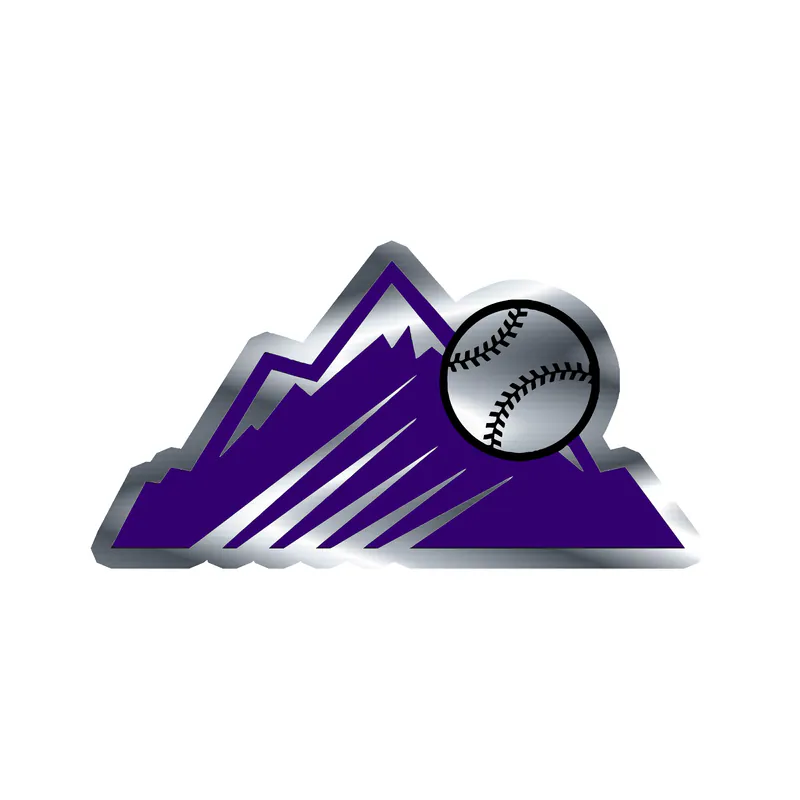Colorado Rockies - Mountains With Baseball - Silver Chrome Vinyl Sticker - Custom Size