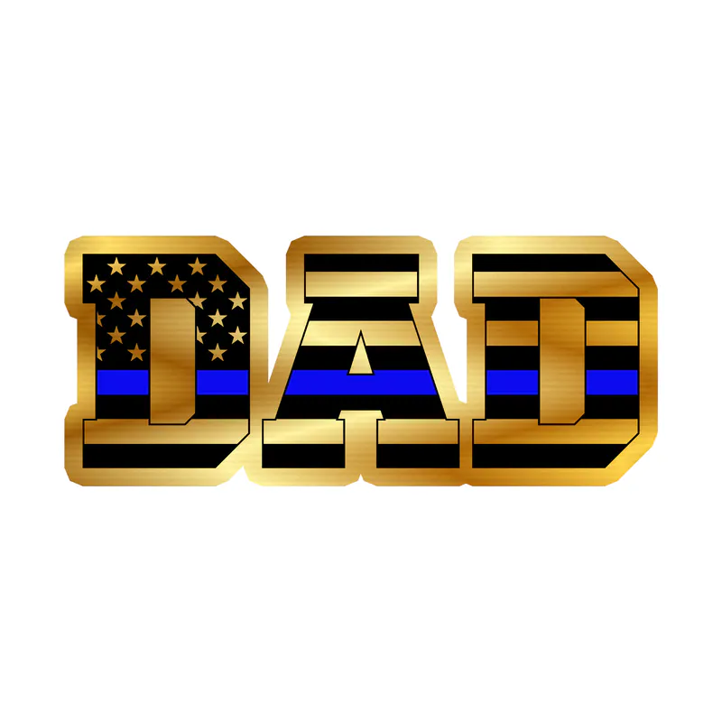 Dad Blue Line American Flag Gold Chrome Vinyl Decal - custom size