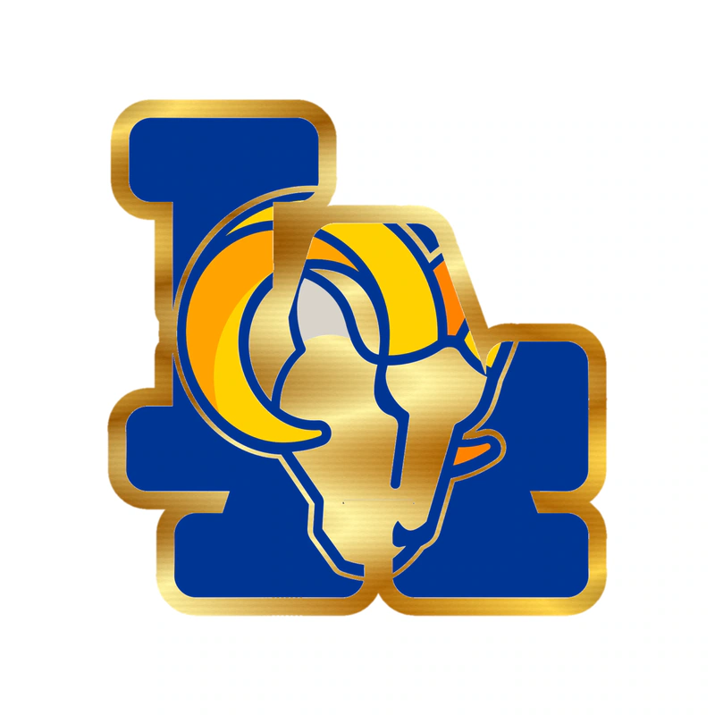 Los Angeles Rams - Blue LA with Ram - Gold Chrome Vinyl Sticker - Custom Size