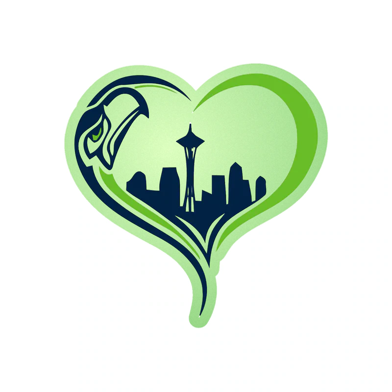Seattle Seahawks Heart Glow in the Dark Vinyl Sticker - Custom Size