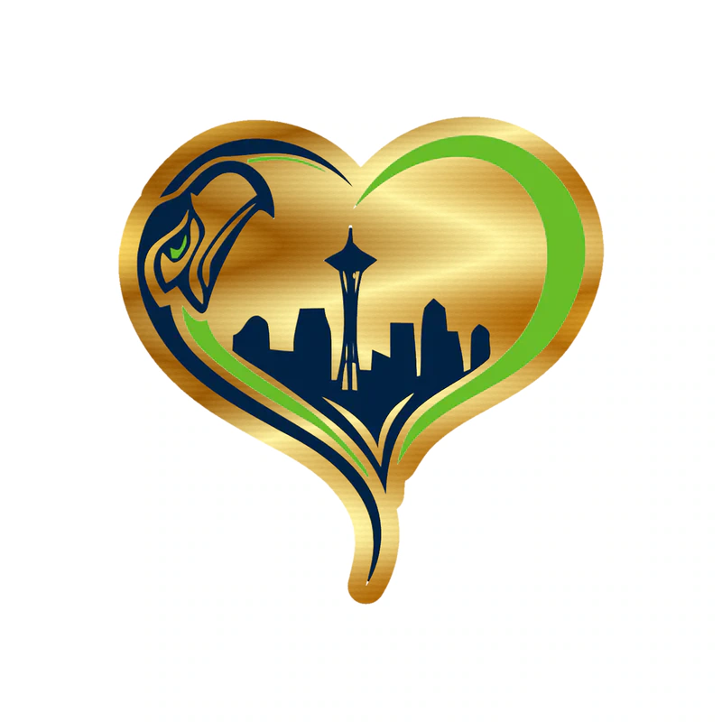 Seattle Seahawks Heart Gold Chrome Vinyl Sticker - Custom Size