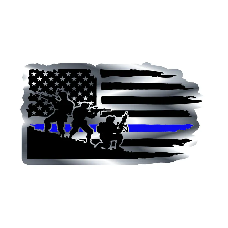 Blue Line American Flag Silver Chrome Vinyl Decal - custom size