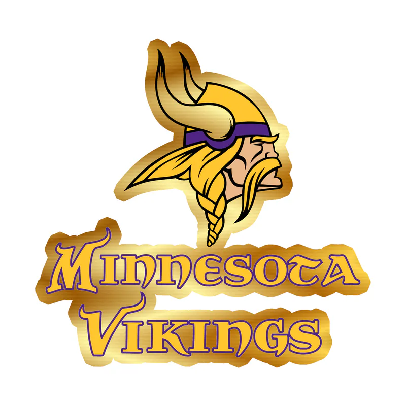 Minnesota Vikings - Viking Head with Lettering Below - Gold Chrome Vinyl Sticker - Custom Size