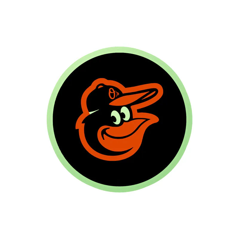 Baltimore Orioles - Black Circle Cartoon Bird - Glow in the Dark Vinyl Sticker - Custom Size