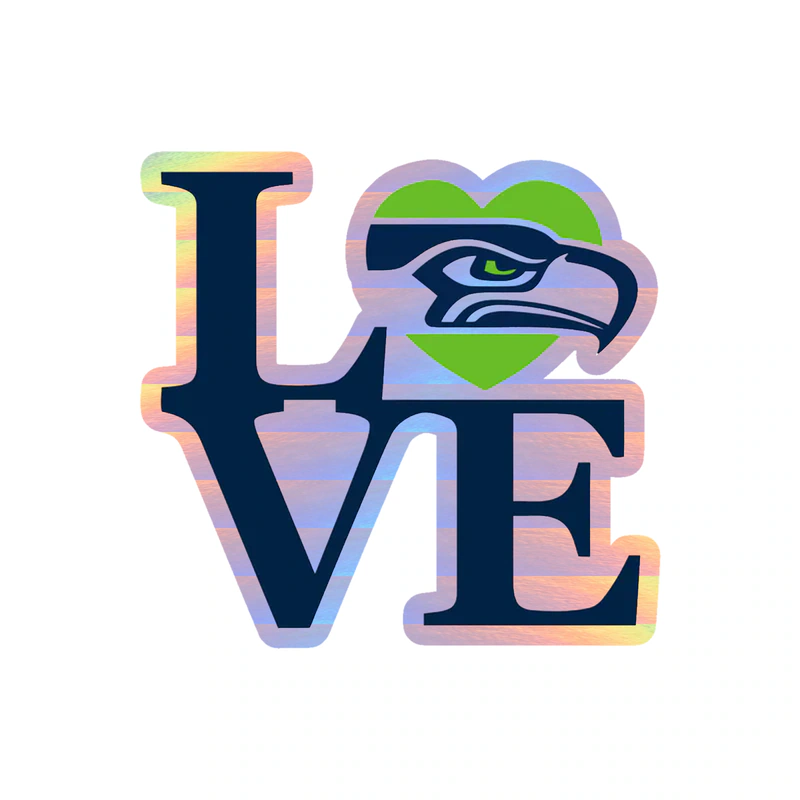 Seattle Seahawks Love Holographic Vinyl Sticker - Custom Size
