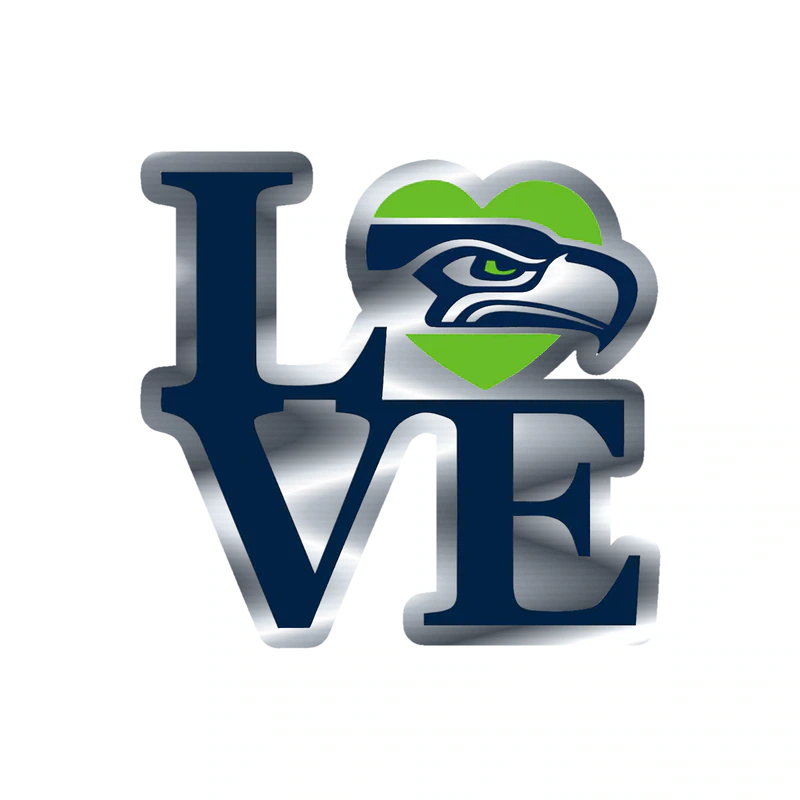 Seattle Seahawks Love Silver Chrome Vinyl Sticker - Custom Size