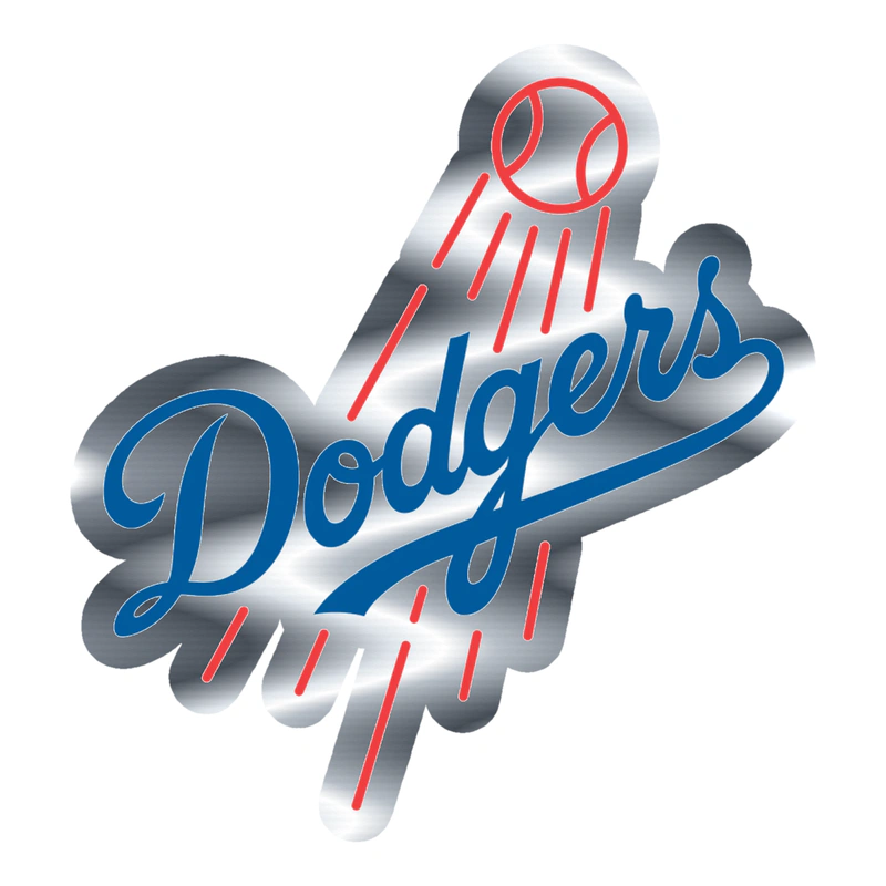 Los Angeles Dodgers - Dodgers With Baseball - Silver Chrome Vinyl Sticker - Custom Size