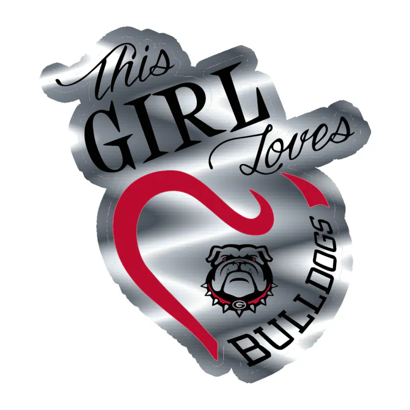 Georgia Bulldogs - This Girl Loves Bulldogs - Silver Chrome Vinyl Decal - Custom Size