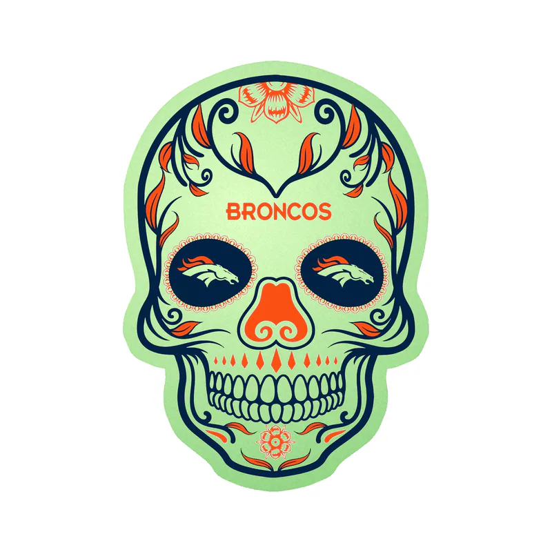 Denver Broncos - Sugar Skull - Glow in the Dark Vinyl Sticker - Custom Size