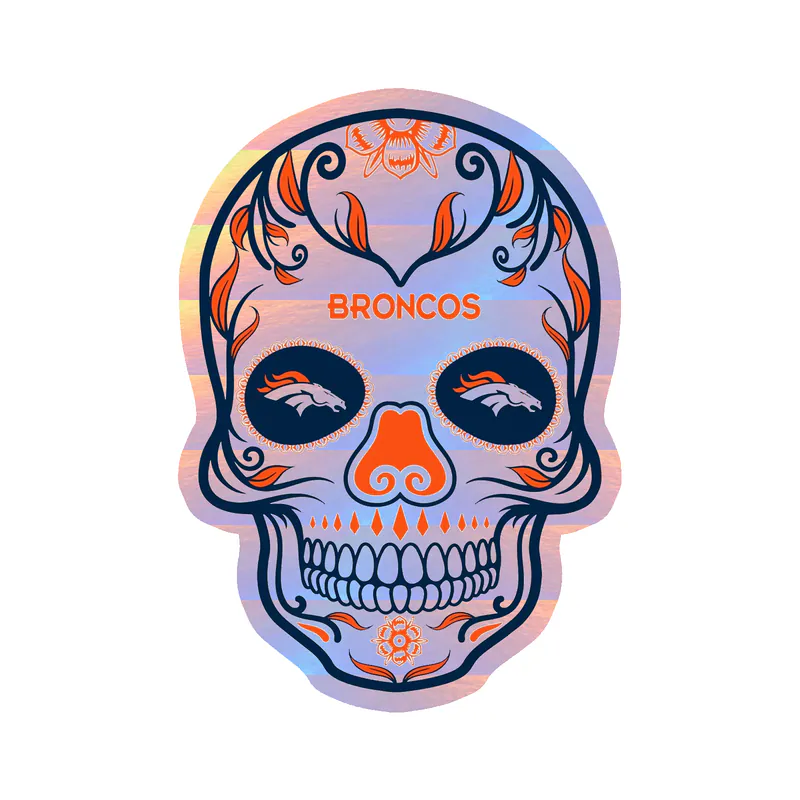 Denver Broncos - Sugar Skull - Holographic Vinyl Sticker - Custom Size
