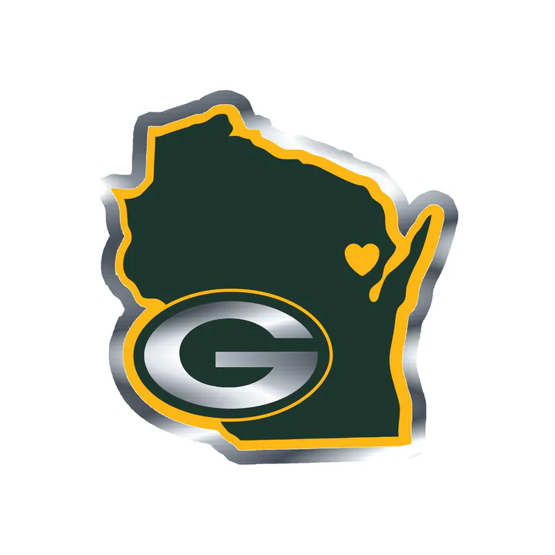 Green Bay Packers - State - Silver Chrome Vinyl Sticker - Custom Size