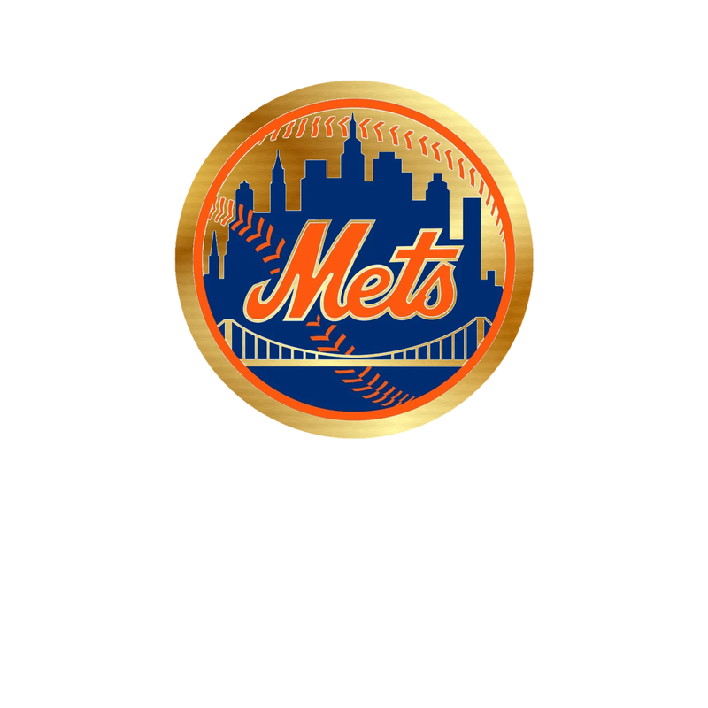 New York Mets - Blue Circle With Bridge - Gold Chrome Vinyl Sticker - Custom Size