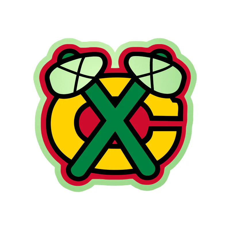Chicago Blackhawks -  Yellow C With Green Hatchets - Glow in the Dark Vinyl Sticker - Custom Size