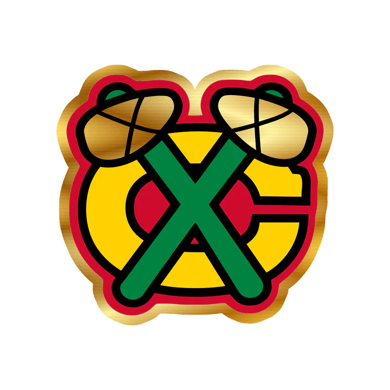 Chicago Blackhawks -  Yellow C With Green Hatchets - Gold Chrome Vinyl Sticker - Custom Size