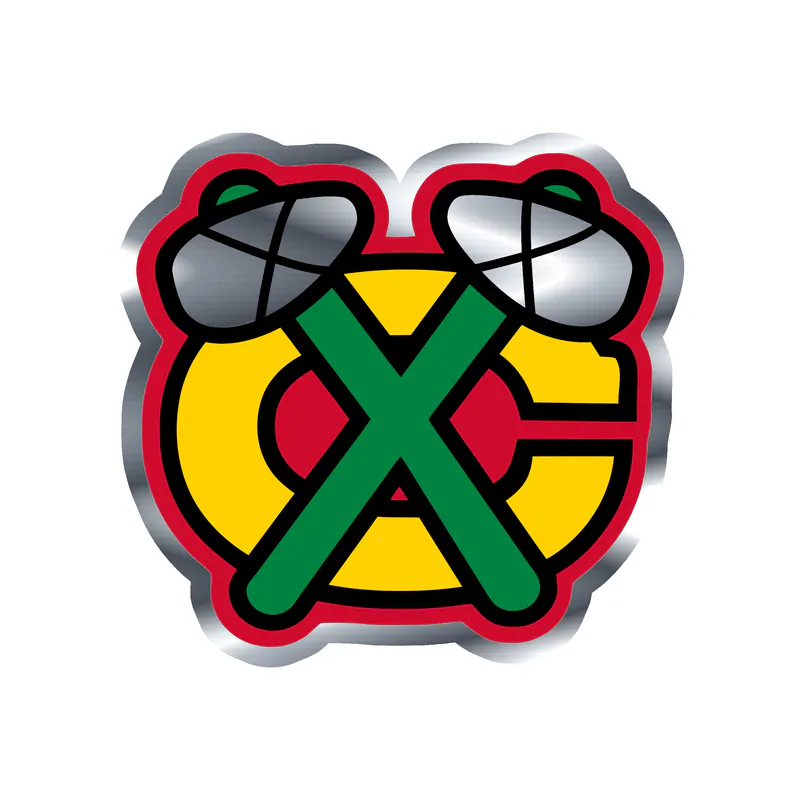 Chicago Blackhawks -  Yellow C With Green Hatchets - Silver Chrome Vinyl Sticker - Custom Size